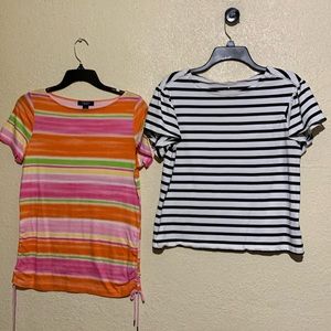 Kate Spade Chaps Tops Bundle of 2 White Pink Orange Stripes M Short Sleeve